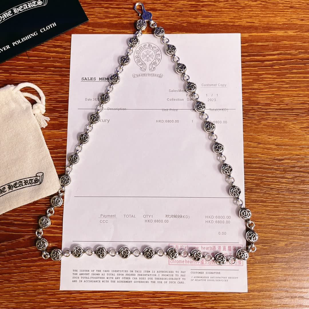 Chrome Hearts Silver Rose Chain Necklace